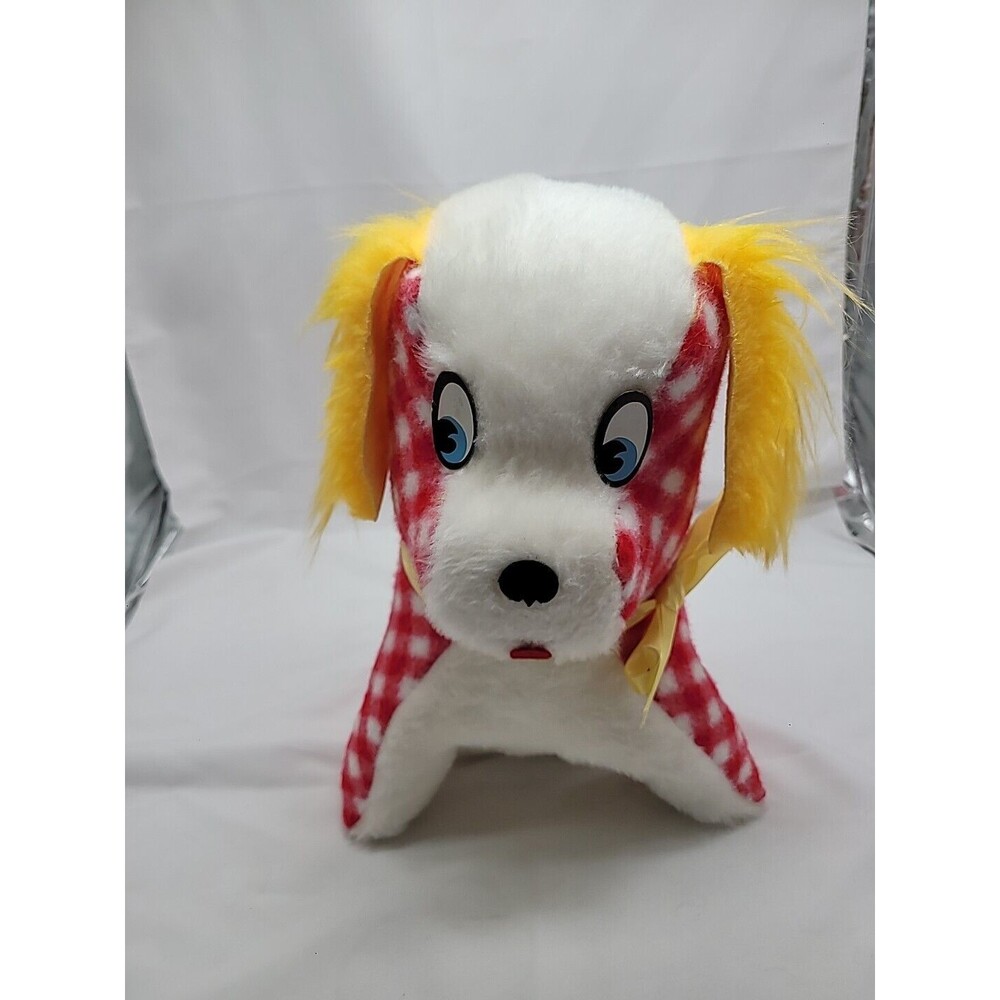 Vintage Red And White Plaid Dog Stuffed Carnival Prize 12" Tall